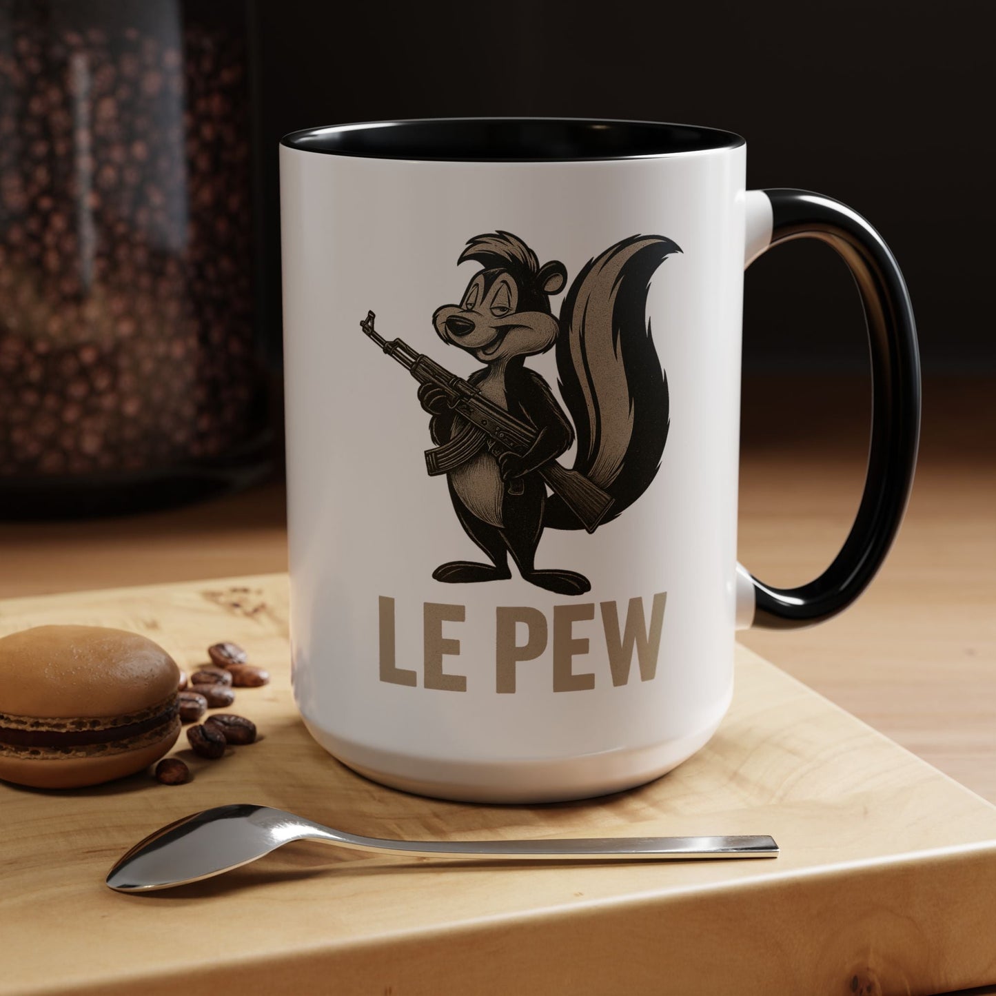 Le Pew Coffee Mug Skunk with Rifle Retro Funny Accent Cup - Savage Operators Tactical Tee | Mug | Savage Operators Clothing | Patriotic Apparel | Military Humor | High Quality 15oz