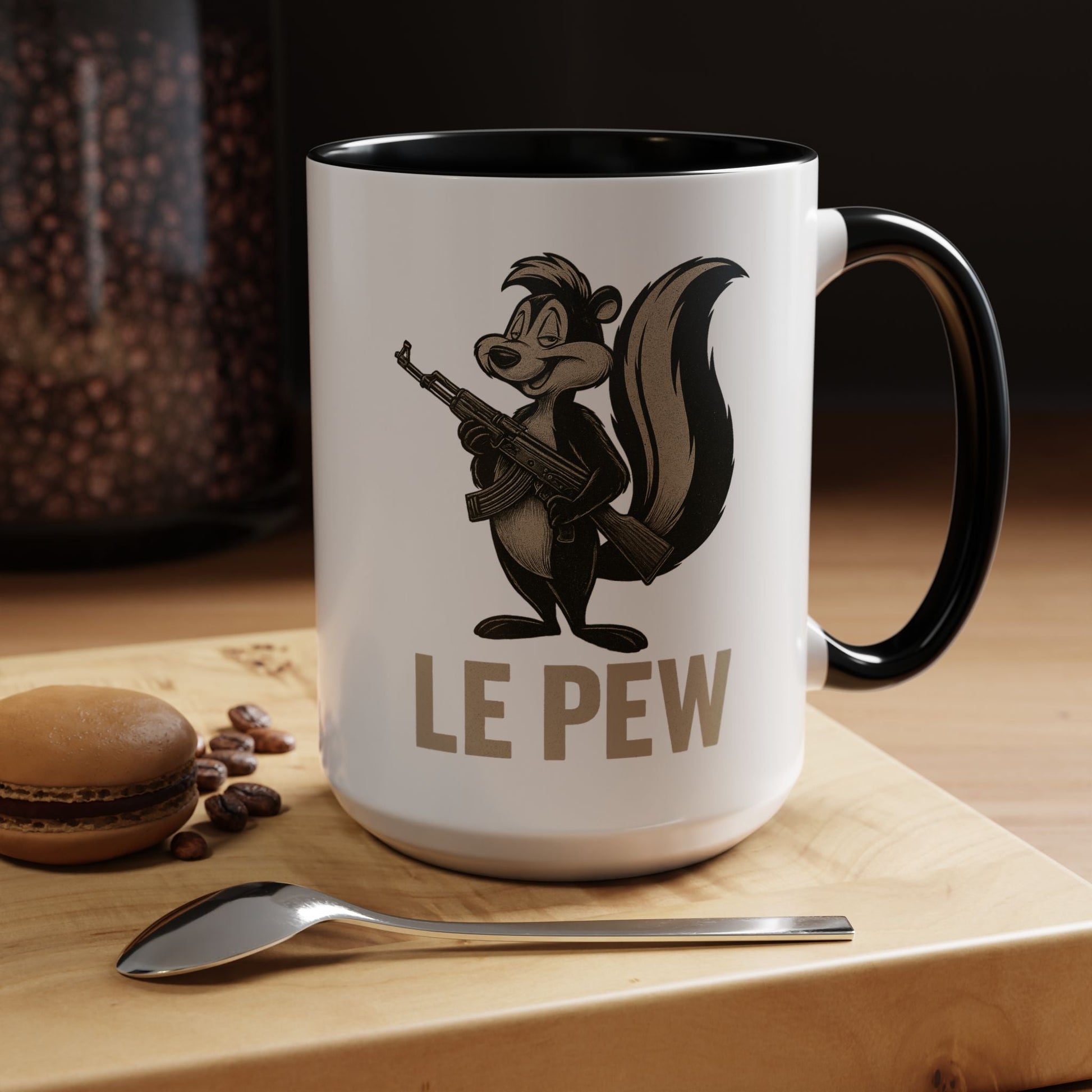 Le Pew Coffee Mug Skunk with Rifle Retro Funny Accent Cup - Savage Operators Tactical Tee | Mug | Savage Operators Clothing | Patriotic Apparel | Military Humor | High Quality 15oz