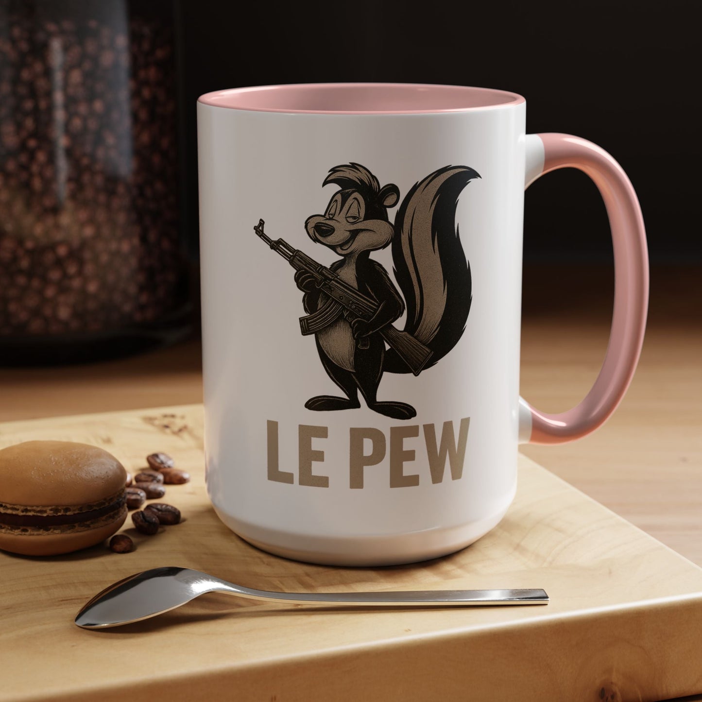 Le Pew Coffee Mug Skunk with Rifle Retro Funny Accent Cup - Savage Operators Tactical Tee | Mug | Savage Operators Clothing | Patriotic Apparel | Military Humor | High Quality 15oz