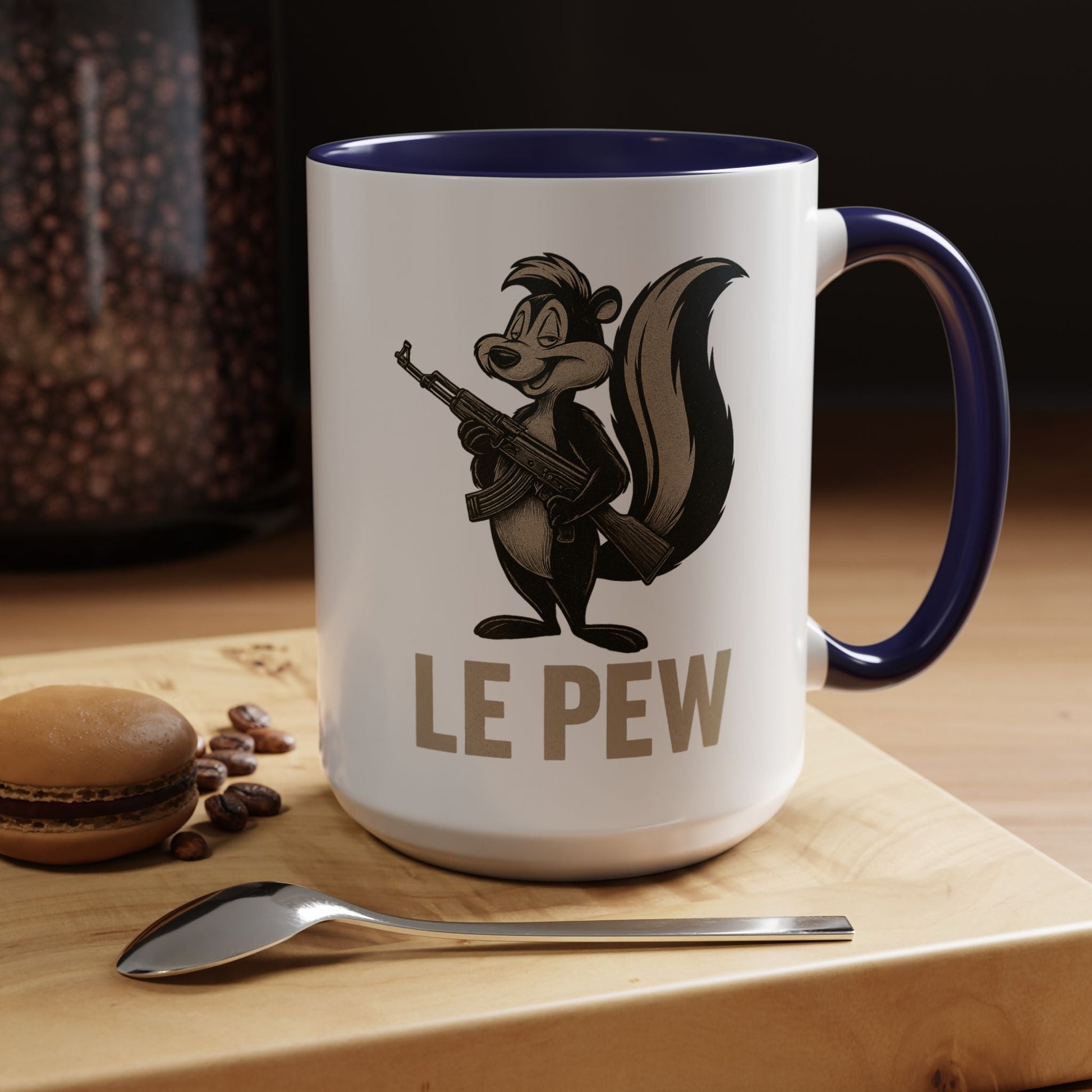 Le Pew Coffee Mug Skunk with Rifle Retro Funny Accent Cup - Savage Operators Tactical Tee | Mug | Savage Operators Clothing | Patriotic Apparel | Military Humor | High Quality 15oz