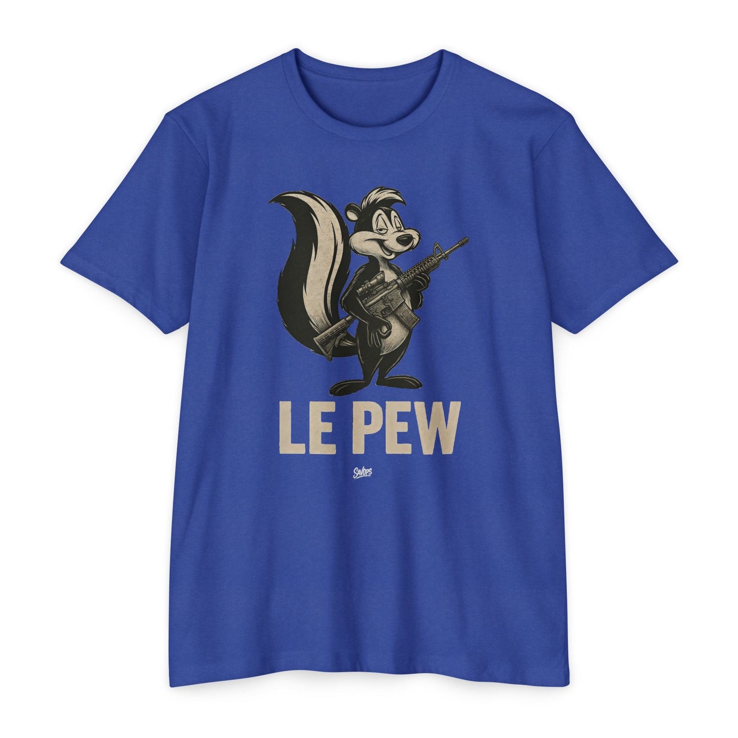 Le Pew Retro Military Skunk T-Shirt — Dark Humor 2a Tactical Tee - Savage Operators Tactical Tee | T-Shirt | Savage Operators Clothing | Patriotic Apparel | Military Humor | High Quality CVC Royal