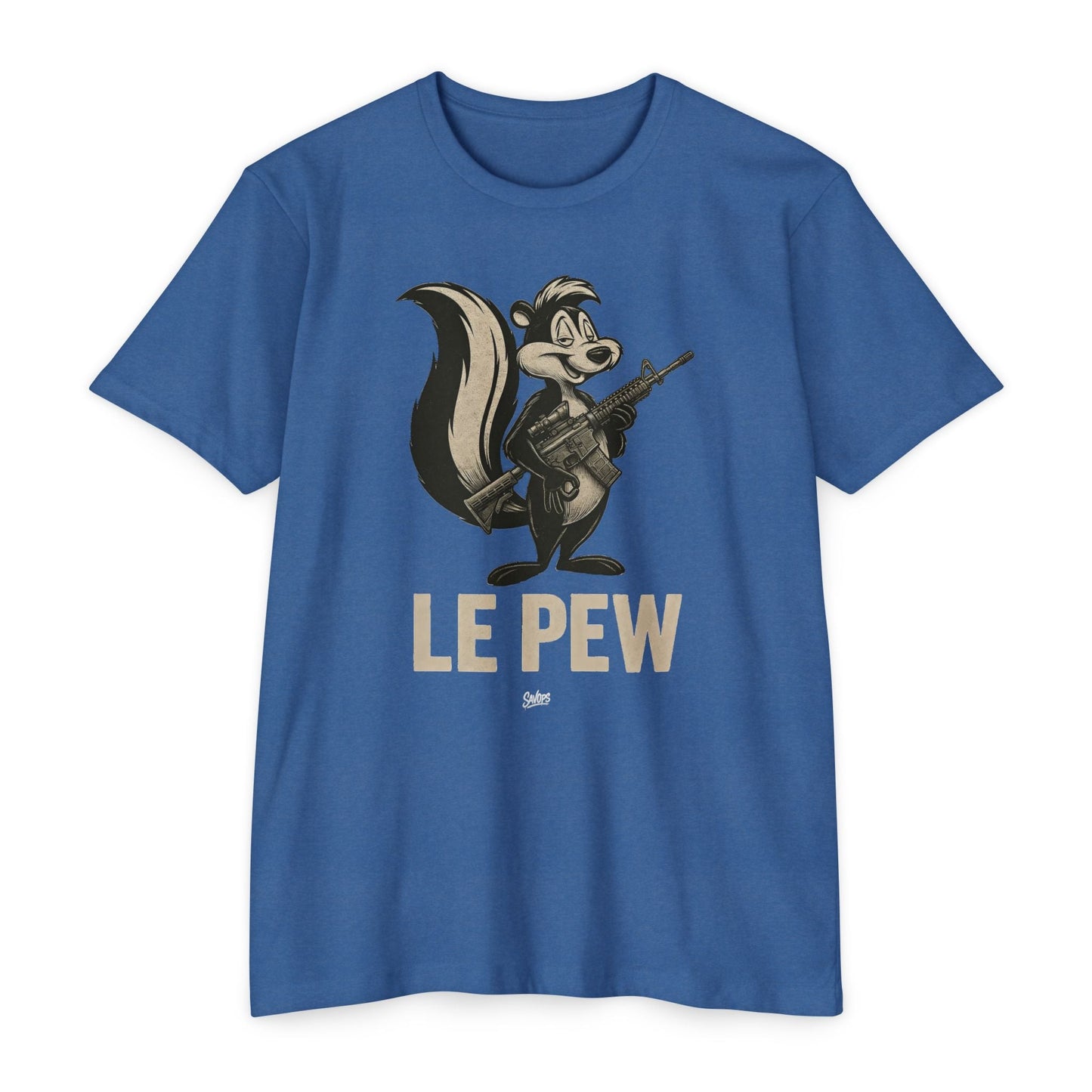 Le Pew Retro Military Skunk T-Shirt — Dark Humor 2a Tactical Tee - Savage Operators Tactical Tee | T-Shirt | Savage Operators Clothing | Patriotic Apparel | Military Humor | High Quality Heather Cool Blue