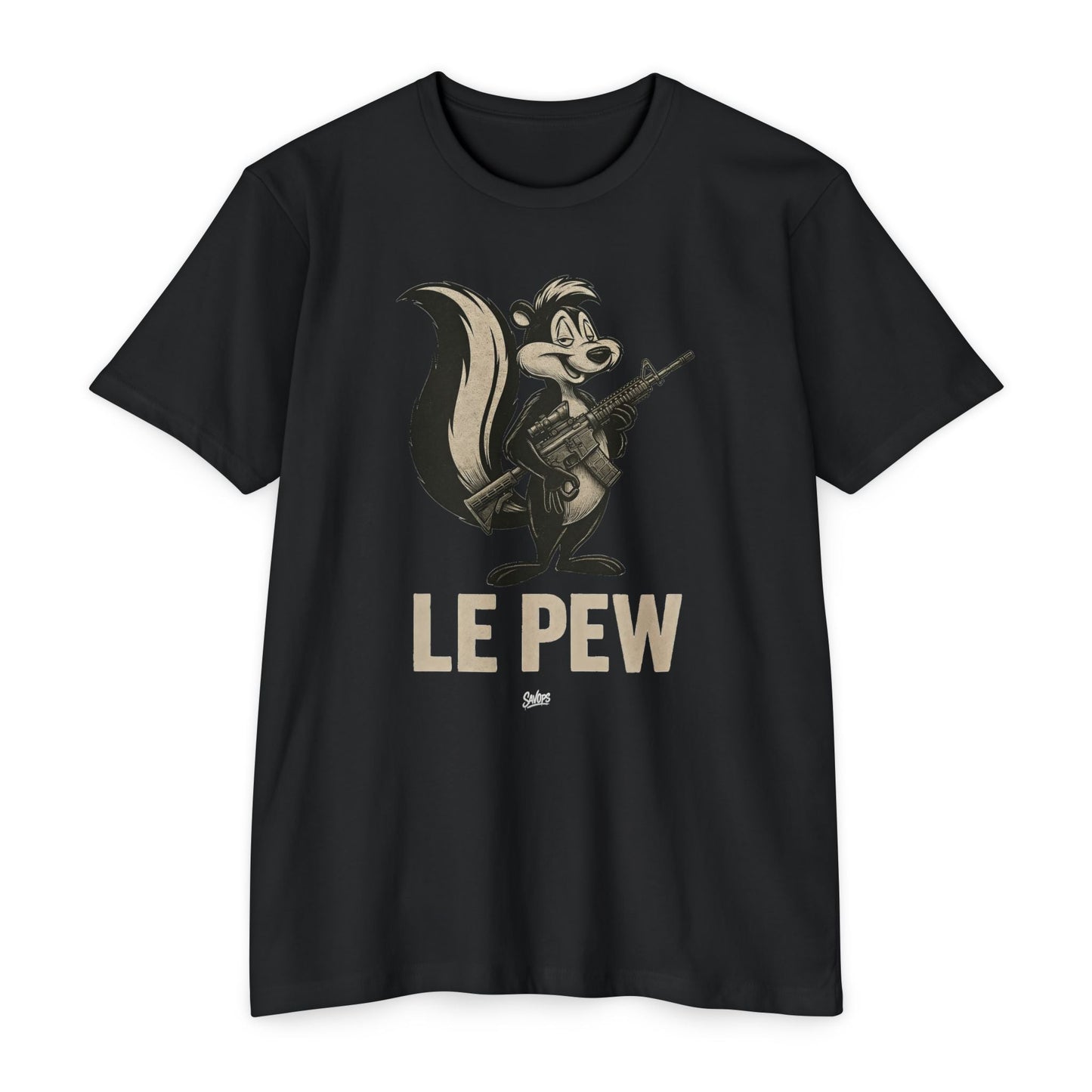 Le Pew Retro Military Skunk T-Shirt — Dark Humor 2a Tactical Tee - Savage Operators Tactical Tee | T-Shirt | Savage Operators Clothing | Patriotic Apparel | Military Humor | High Quality CVC Black