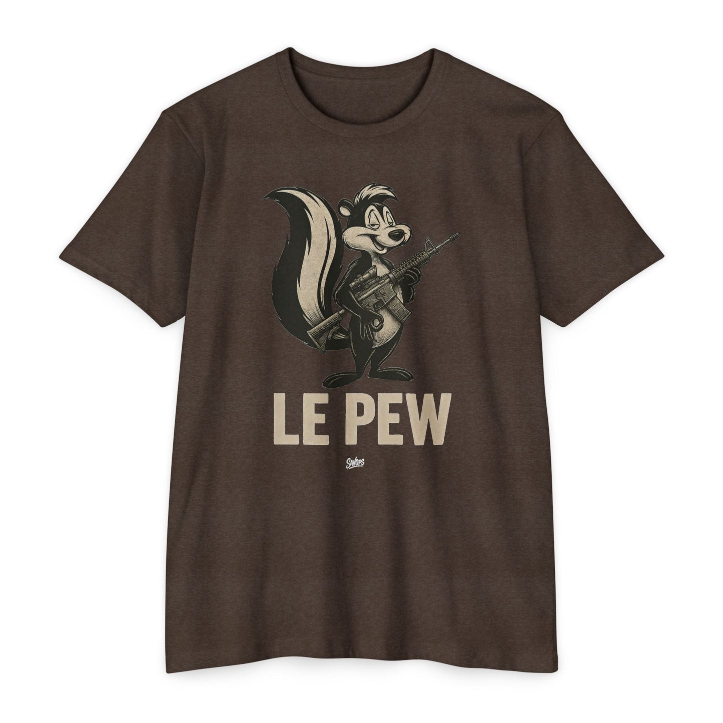 Le Pew Retro Military Skunk T-Shirt — Dark Humor 2a Tactical Tee - Savage Operators Tactical Tee | T-Shirt | Savage Operators Clothing | Patriotic Apparel | Military Humor | High Quality CVC Espresso