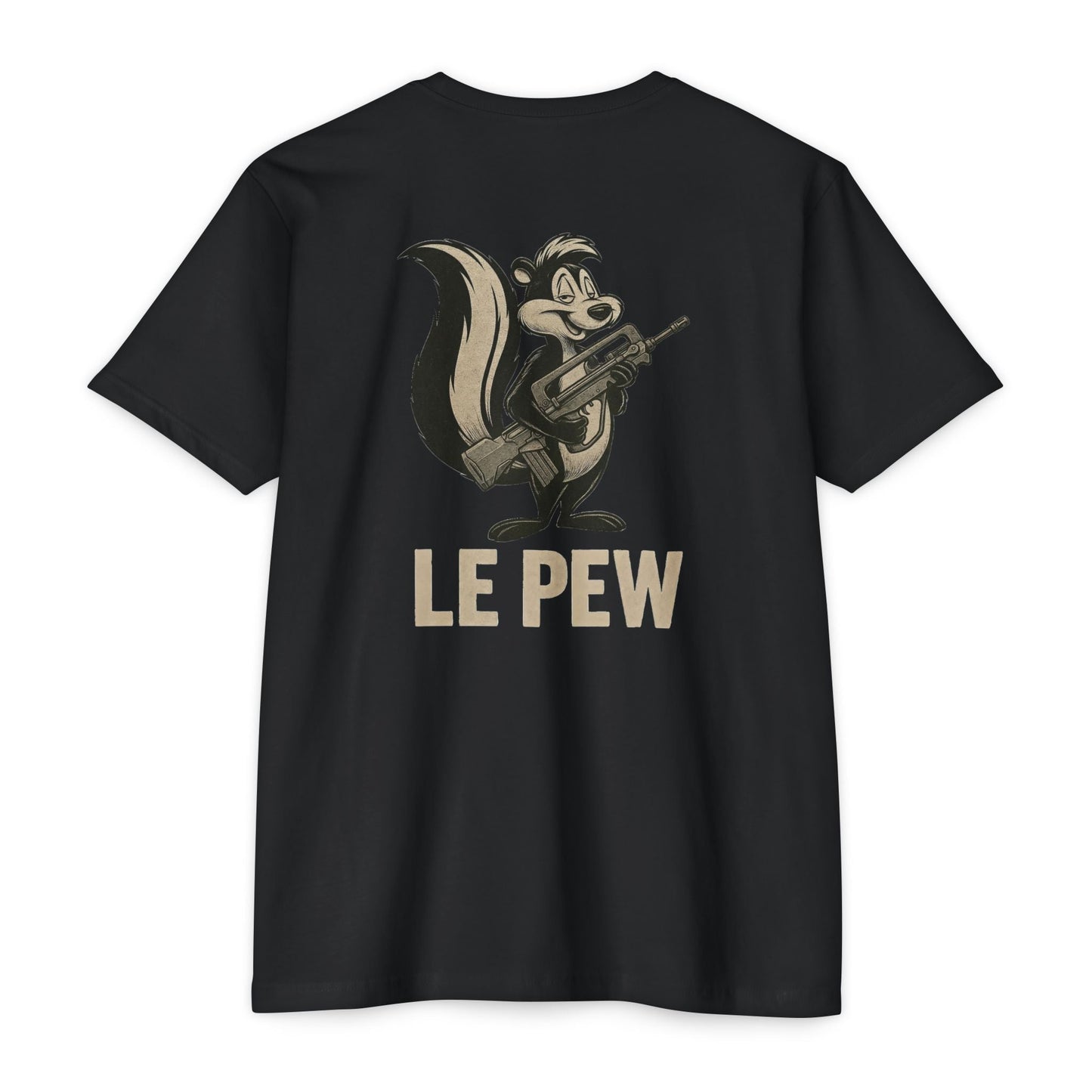Le Pew Skunk - FAMAS F1 Variant Tactical Humor Tee - Savage Operators Tactical Tee | T-Shirt | Savage Operators Clothing | Patriotic Apparel | Military Humor | High Quality CVC Black