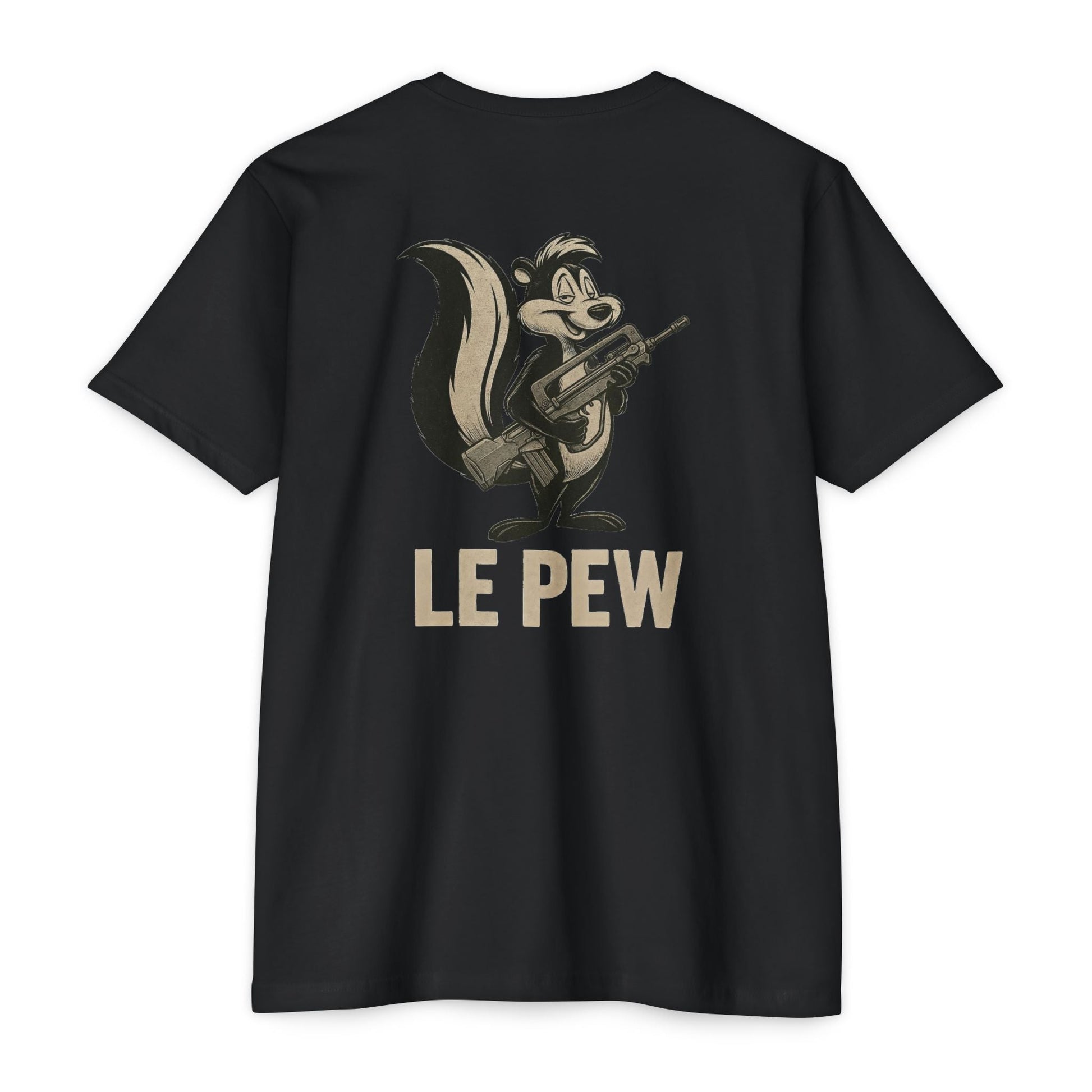 Le Pew Skunk - FAMAS F1 Variant Tactical Humor Tee - Savage Operators Tactical Tee | T-Shirt | Savage Operators Clothing | Patriotic Apparel | Military Humor | High Quality CVC Black