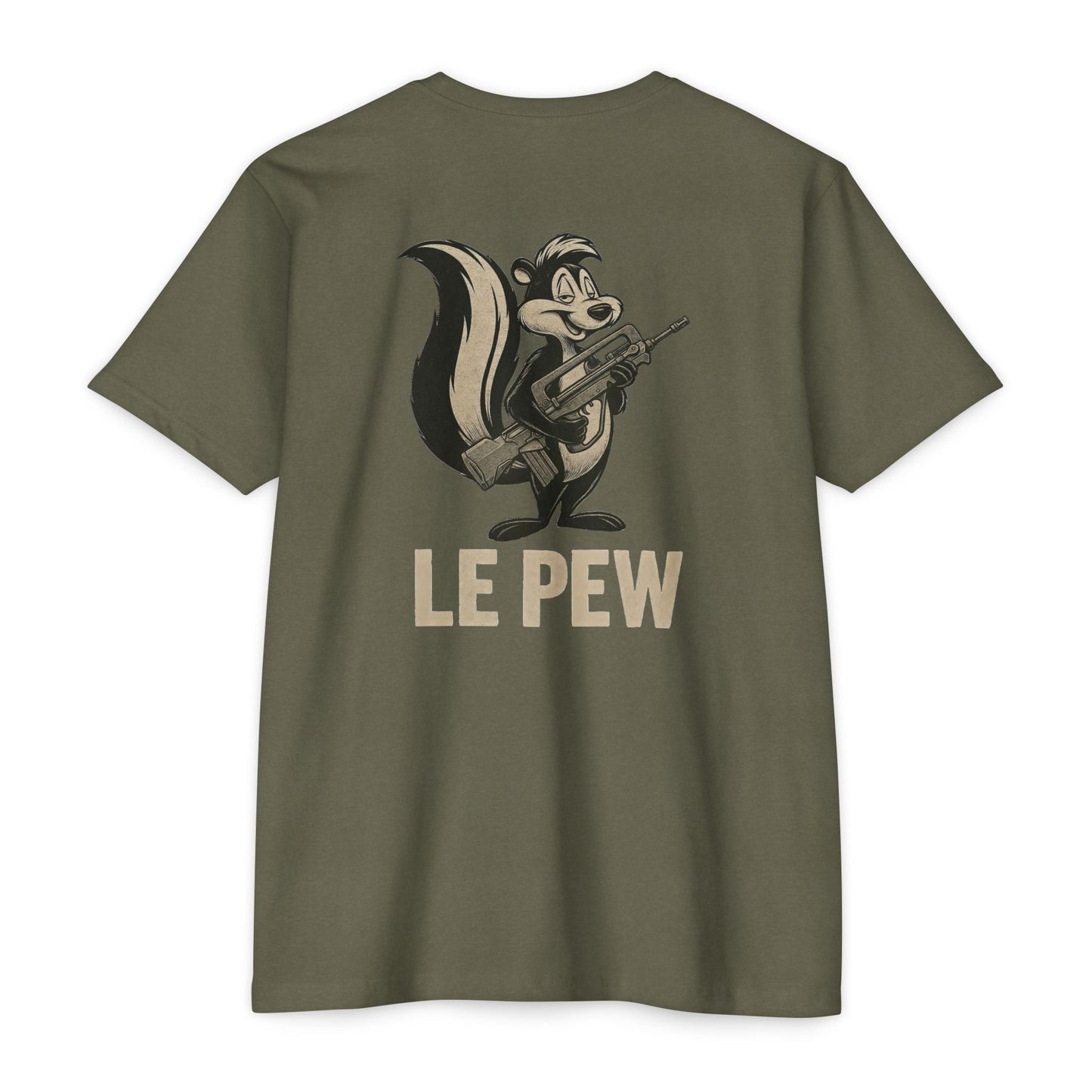 Le Pew Skunk - FAMAS F1 Variant Tactical Humor Tee - Savage Operators Tactical Tee | T-Shirt | Savage Operators Clothing | Patriotic Apparel | Military Humor | High Quality CVC Midnight Navy