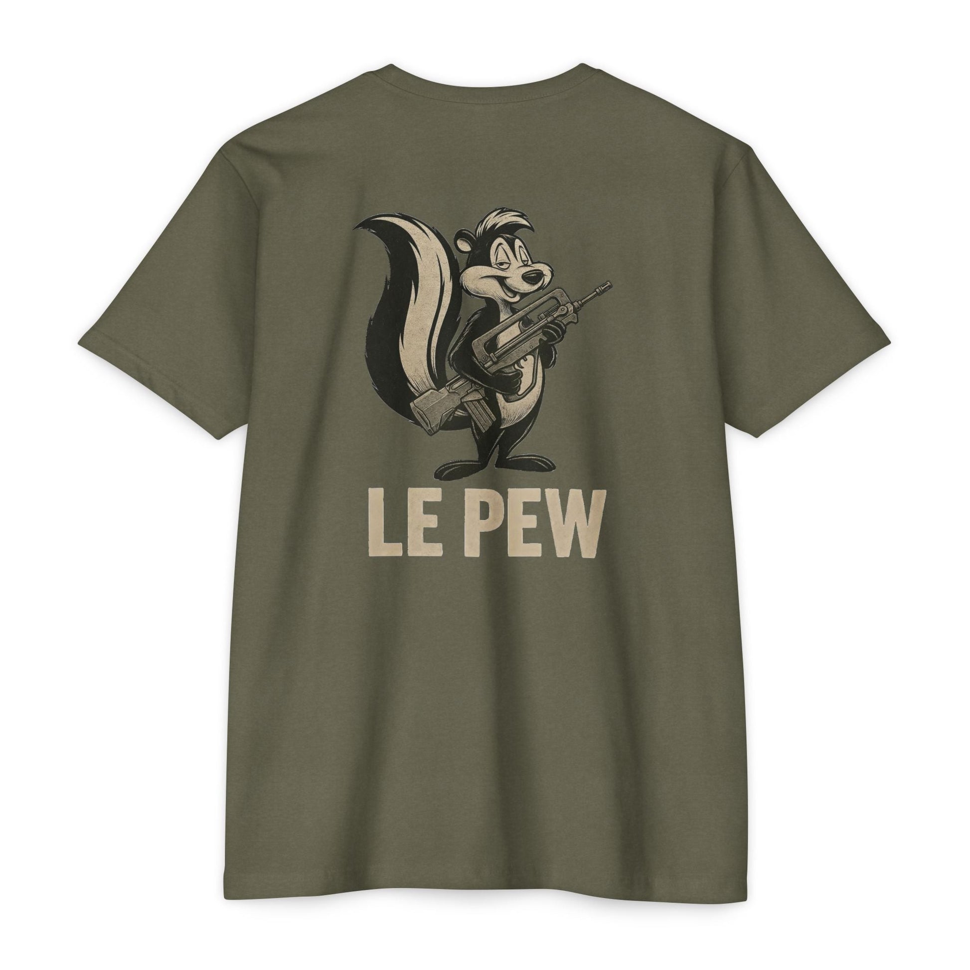 Le Pew Skunk - FAMAS F1 Variant Tactical Humor Tee - Savage Operators Tactical Tee | T-Shirt | Savage Operators Clothing | Patriotic Apparel | Military Humor | High Quality CVC Midnight Navy