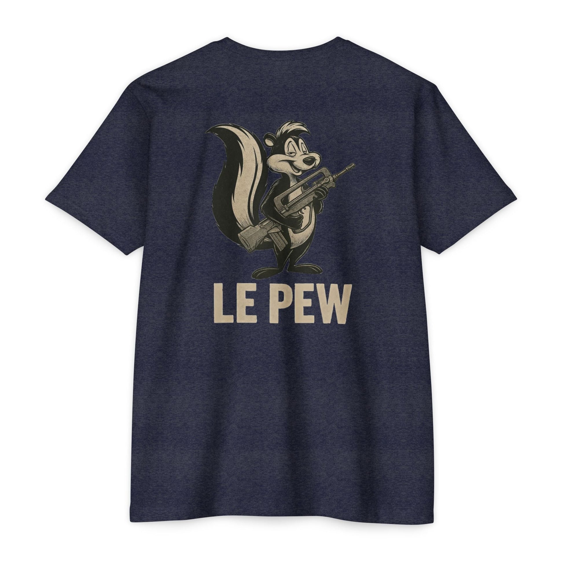 Le Pew Skunk - FAMAS F1 Variant Tactical Humor Tee - Savage Operators Tactical Tee | T-Shirt | Savage Operators Clothing | Patriotic Apparel | Military Humor | High Quality CVC Midnight Navy