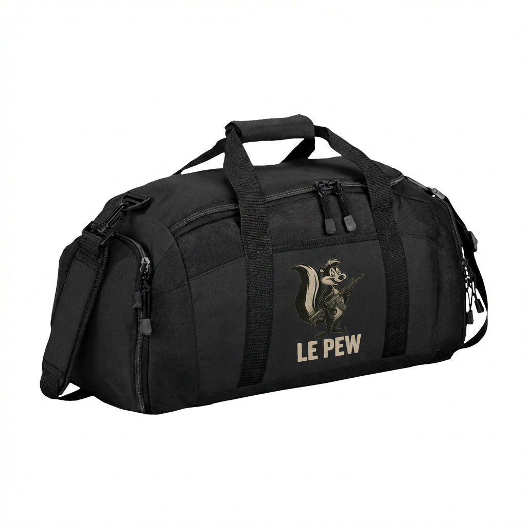 Le Pew skunk Gym Bag Range Bag — Funny Patriotic 2a Duffle for Workout & Travel - Savage Operators Tactical Tee | Bags | Savage Operators Clothing | Patriotic Apparel | Military Humor | High Quality Black