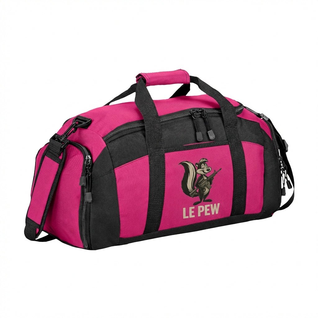 Le Pew skunk Gym Bag Range Bag — Funny Patriotic 2a Duffle for Workout & Travel - Savage Operators Tactical Tee | Bags | Savage Operators Clothing | Patriotic Apparel | Military Humor | High Quality Tropical Pink