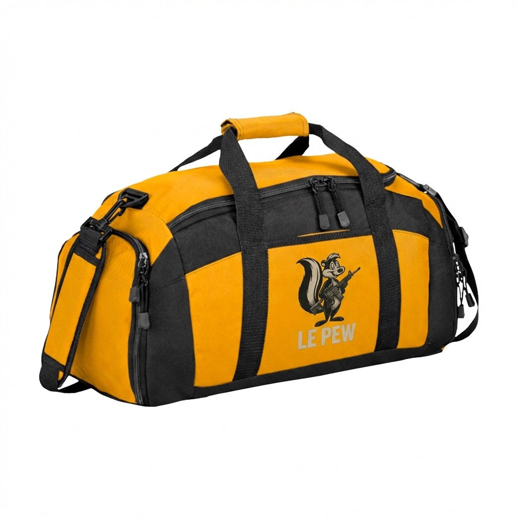 Le Pew skunk Gym Bag Range Bag — Funny Patriotic 2a Duffle for Workout & Travel - Savage Operators Tactical Tee | Bags | Savage Operators Clothing | Patriotic Apparel | Military Humor | High Quality Gold