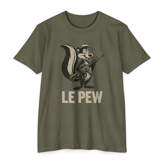 Le Pew Skunk v4 ar15 gotcha variant — Retro Military Humor Tee front print - Savage Operators Tactical Tee | T-Shirt | Savage Operators Clothing | Patriotic Apparel | Military Humor | High Quality CVC Military Green
