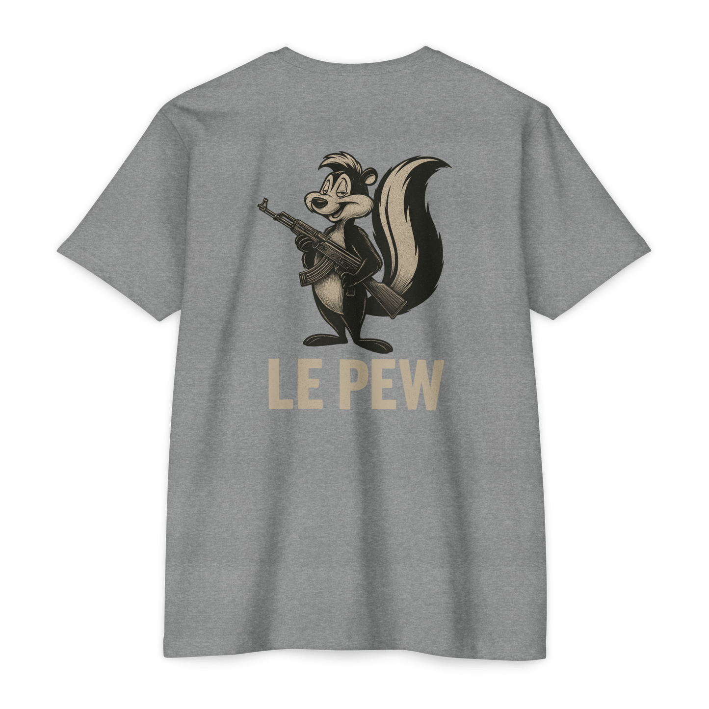 Le Pew Tee | Funny AK Skunk Shirt for Gun Owners & Degenerates with Dark Humor - BACK PRINT - Savage Operators Tactical Tee | T-Shirt | Savage Operators Clothing | Patriotic Apparel | Military Humor | High Quality CVC Royal