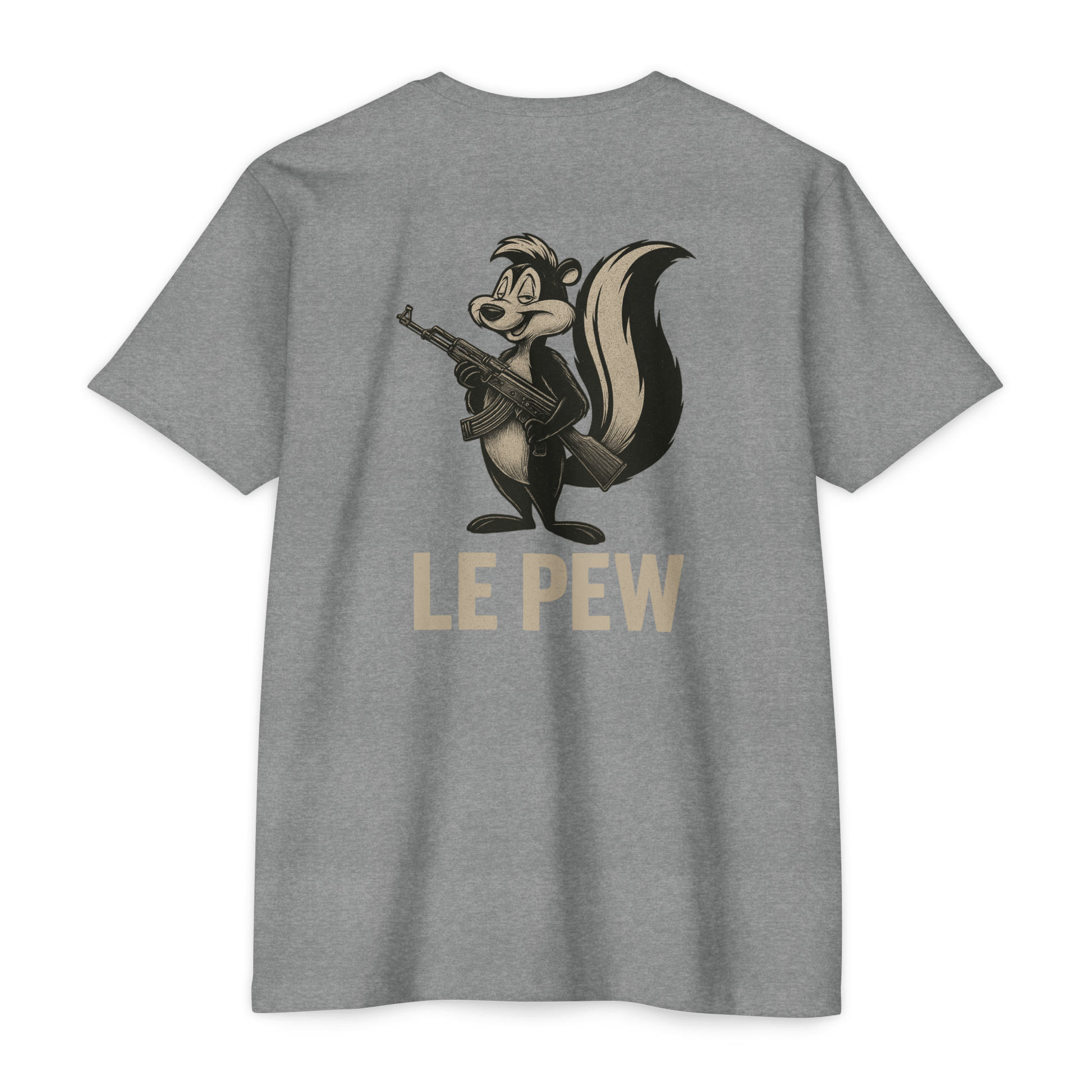 Le Pew Tee | Funny AK Skunk Shirt for Gun Owners & Degenerates with Dark Humor - BACK PRINT - Savage Operators Tactical Tee | T-Shirt | Savage Operators Clothing | Patriotic Apparel | Military Humor | High Quality CVC Royal