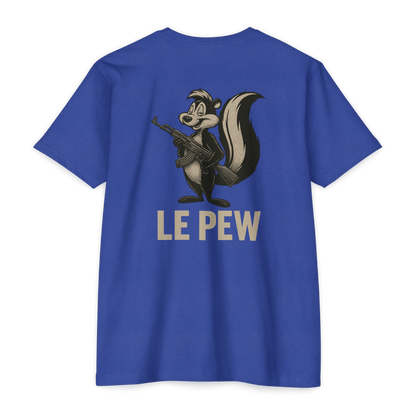 Le Pew Tee | Funny AK Skunk Shirt for Gun Owners & Degenerates with Dark Humor - BACK PRINT - Savage Operators Tactical Tee | T-Shirt | Savage Operators Clothing | Patriotic Apparel | Military Humor | High Quality CVC Royal