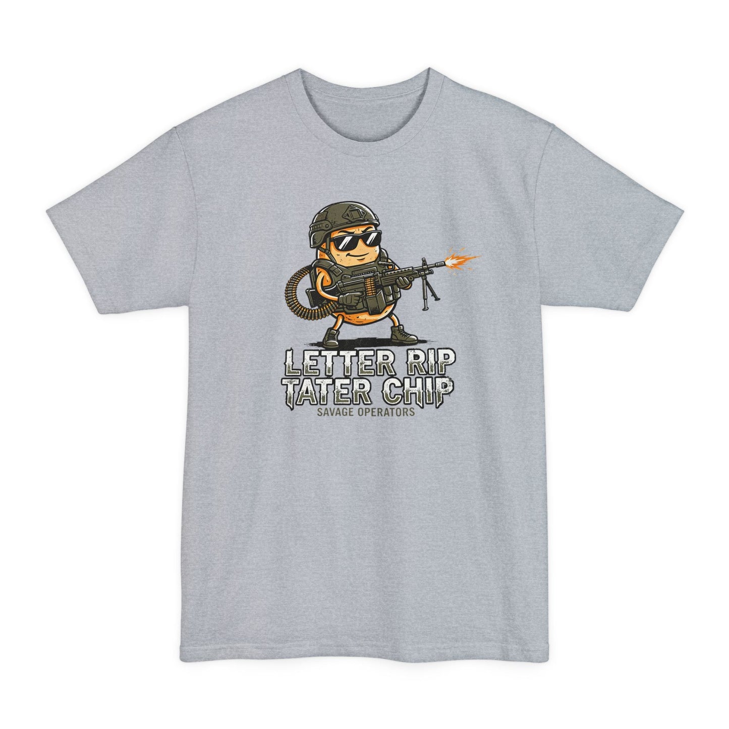Let Er Rip Tater Chip Big & Tall Shirt – XLT Tactical Graphic Tee | Funny Military Shirt Extended Sizes | Savage Operators - Savage Operators Tactical Tee | T-Shirt | Savage Operators Clothing | Patriotic Apparel | Military Humor | High Quality Light Steel