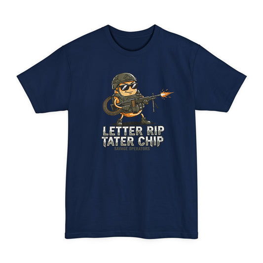 Let Er Rip Tater Chip Big & Tall Shirt – XLT Tactical Graphic Tee | Funny Military Shirt Extended Sizes | Savage Operators - Savage Operators Tactical Tee | T-Shirt | Savage Operators Clothing | Patriotic Apparel | Military Humor | High Quality Navy