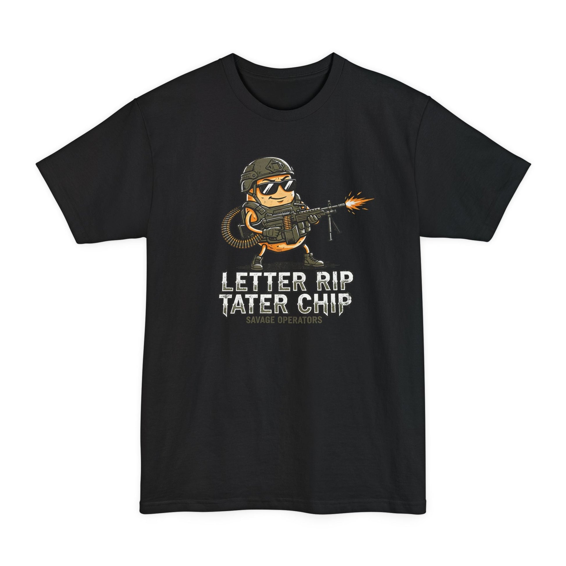 Let Er Rip Tater Chip Big & Tall Shirt – XLT Tactical Graphic Tee | Funny Military Shirt Extended Sizes | Savage Operators - Savage Operators Tactical Tee | T-Shirt | Savage Operators Clothing | Patriotic Apparel | Military Humor | High Quality Black