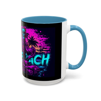 Lifes A Beach Neon Retro Skull Beach Accent Coffee Mug 16oz - Savage Operators Tactical Tee | Mug | Savage Operators Clothing | Patriotic Apparel | Military Humor | High Quality 15oz