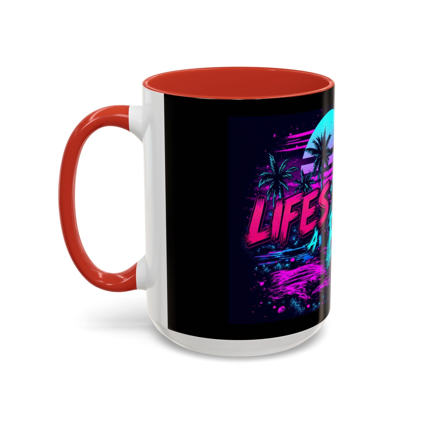 Lifes A Beach Neon Retro Skull Beach Accent Coffee Mug 16oz - Savage Operators Tactical Tee | Mug | Savage Operators Clothing | Patriotic Apparel | Military Humor | High Quality 15oz