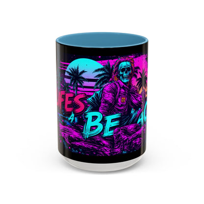 Lifes A Beach Neon Retro Skull Beach Accent Coffee Mug 16oz - Savage Operators Tactical Tee | Mug | Savage Operators Clothing | Patriotic Apparel | Military Humor | High Quality 15oz