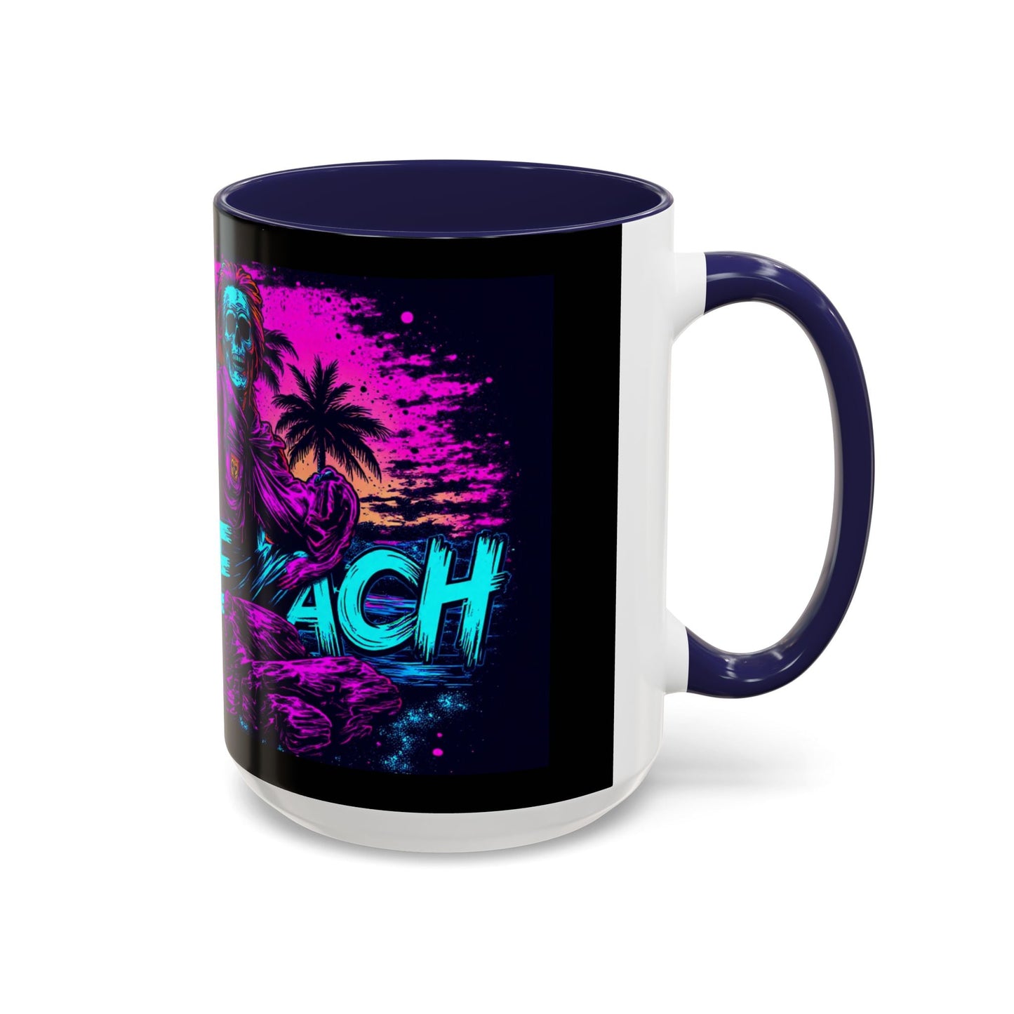 Lifes A Beach Neon Retro Skull Beach Accent Coffee Mug 16oz - Savage Operators Tactical Tee | Mug | Savage Operators Clothing | Patriotic Apparel | Military Humor | High Quality 15oz