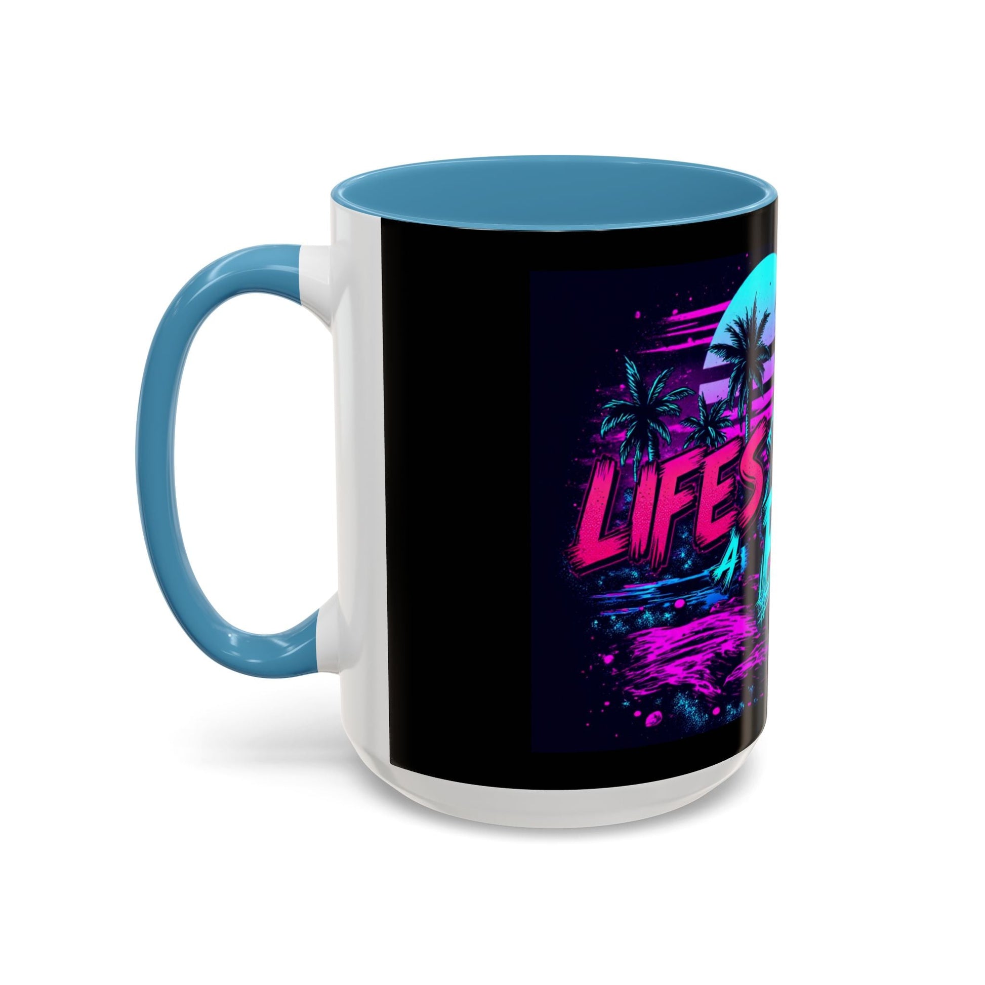 Lifes A Beach Neon Retro Skull Beach Accent Coffee Mug 16oz - Savage Operators Tactical Tee | Mug | Savage Operators Clothing | Patriotic Apparel | Military Humor | High Quality 15oz