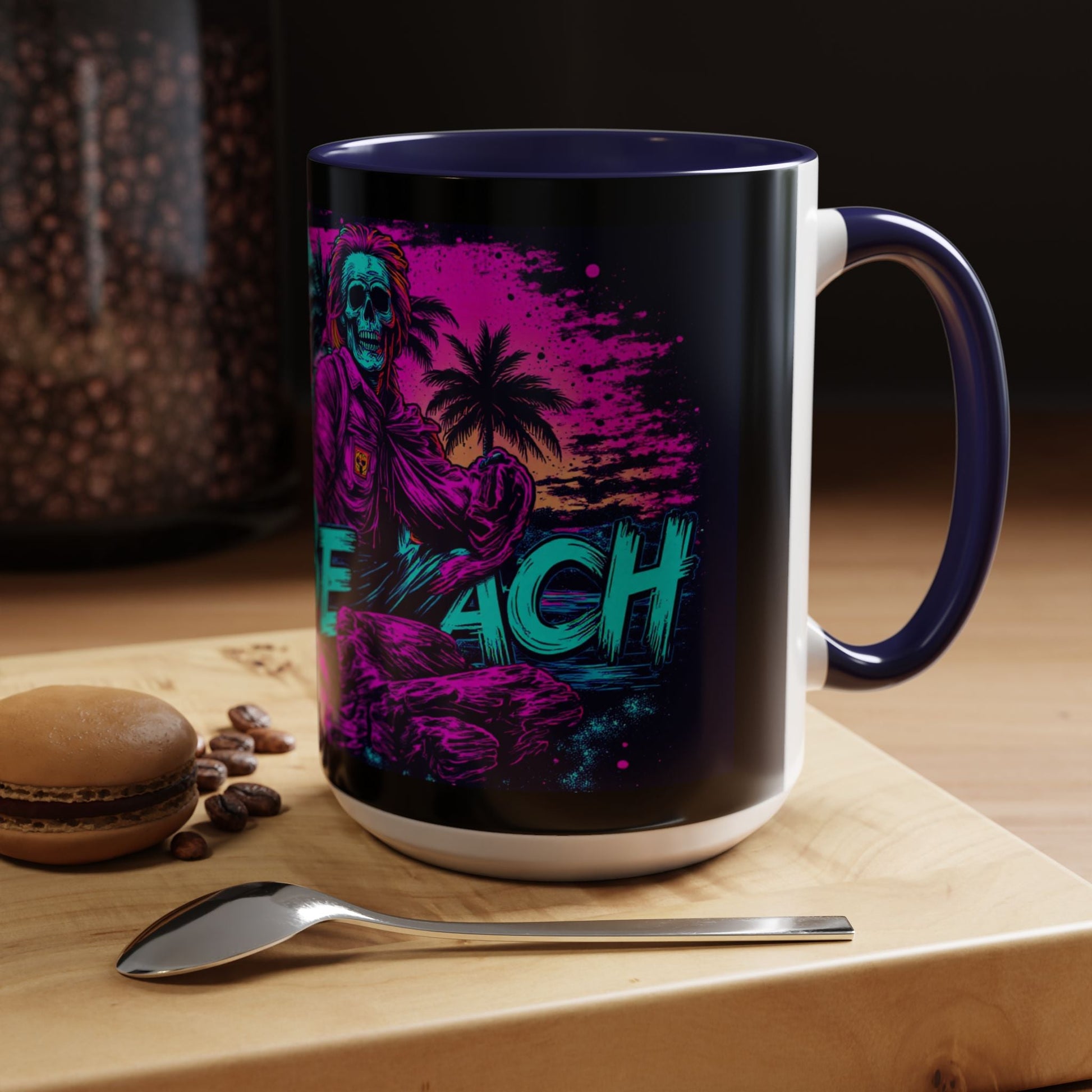 Lifes A Beach Neon Retro Skull Beach Accent Coffee Mug 16oz - Savage Operators Tactical Tee | Mug | Savage Operators Clothing | Patriotic Apparel | Military Humor | High Quality 15oz