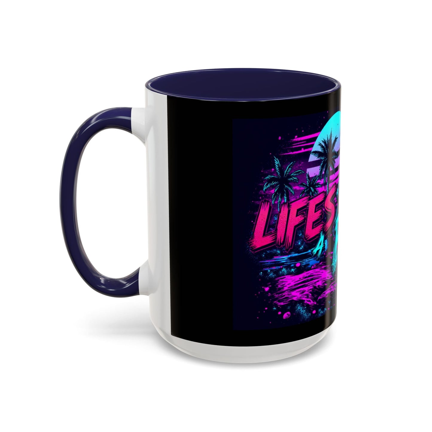Lifes A Beach Neon Retro Skull Beach Accent Coffee Mug 16oz - Savage Operators Tactical Tee | Mug | Savage Operators Clothing | Patriotic Apparel | Military Humor | High Quality 15oz