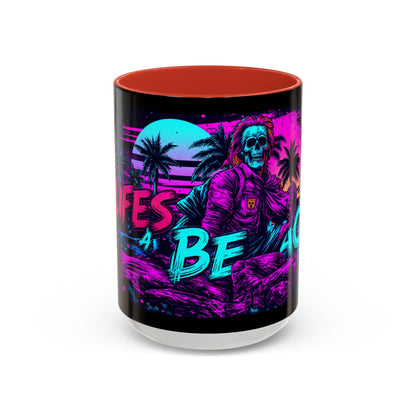Lifes A Beach Neon Retro Skull Beach Accent Coffee Mug 16oz - Savage Operators Tactical Tee | Mug | Savage Operators Clothing | Patriotic Apparel | Military Humor | High Quality 15oz