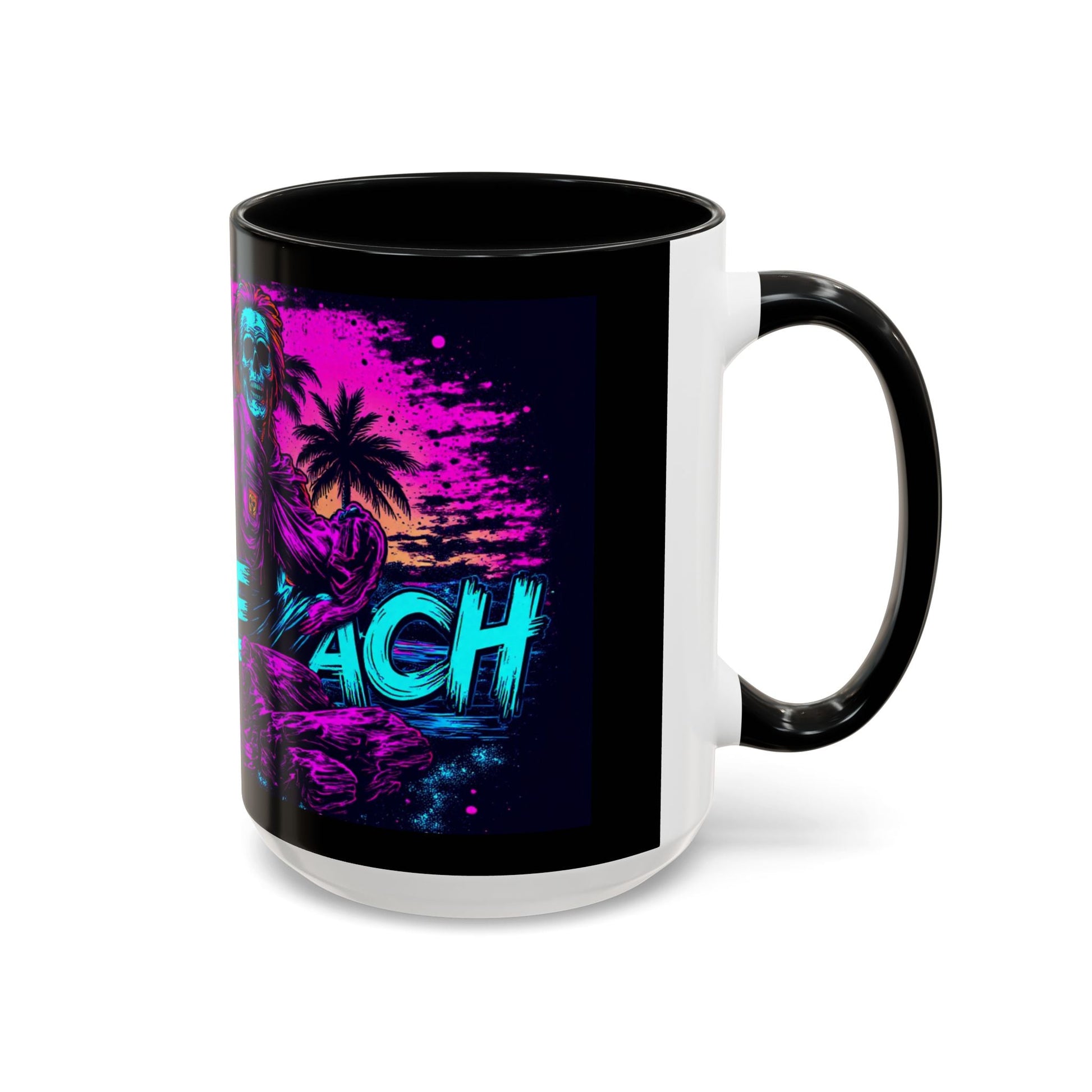 Lifes A Beach Neon Retro Skull Beach Accent Coffee Mug 16oz - Savage Operators Tactical Tee | Mug | Savage Operators Clothing | Patriotic Apparel | Military Humor | High Quality 15oz