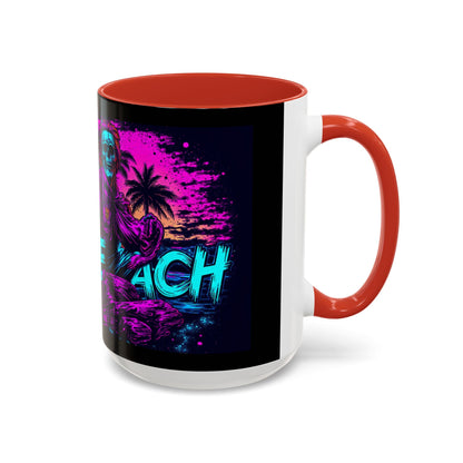 Lifes A Beach Neon Retro Skull Beach Accent Coffee Mug 16oz - Savage Operators Tactical Tee | Mug | Savage Operators Clothing | Patriotic Apparel | Military Humor | High Quality 15oz