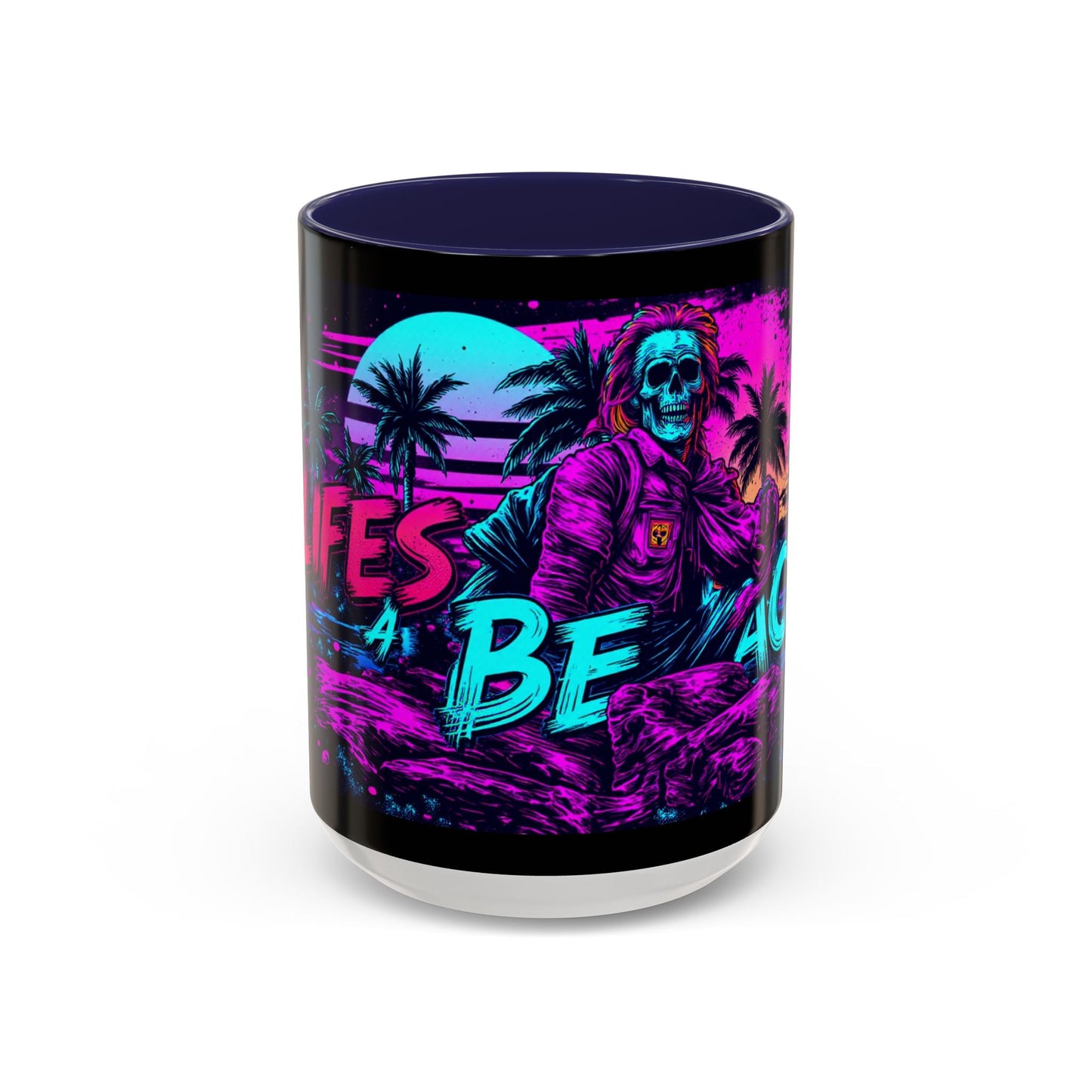 Lifes A Beach Neon Retro Skull Beach Accent Coffee Mug 16oz - Savage Operators Tactical Tee | Mug | Savage Operators Clothing | Patriotic Apparel | Military Humor | High Quality 15oz