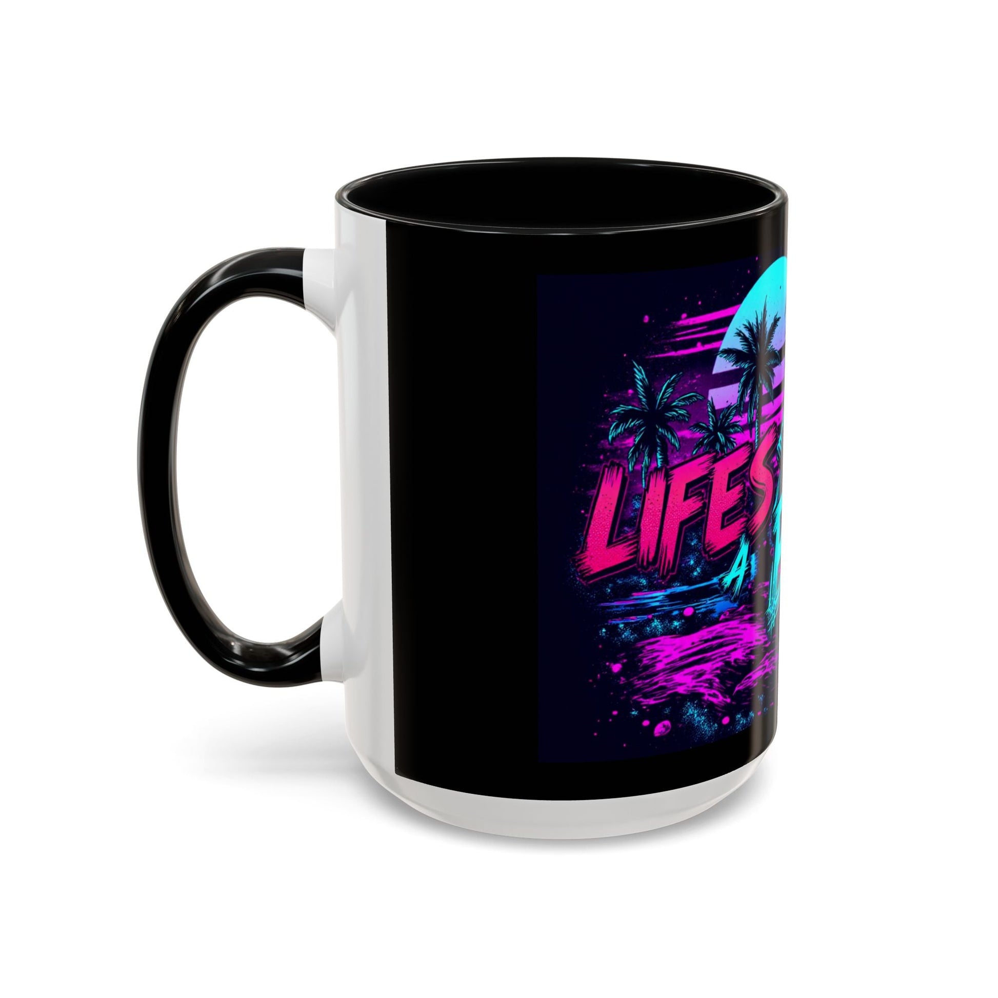 Lifes A Beach Neon Retro Skull Beach Accent Coffee Mug 16oz - Savage Operators Tactical Tee | Mug | Savage Operators Clothing | Patriotic Apparel | Military Humor | High Quality 15oz