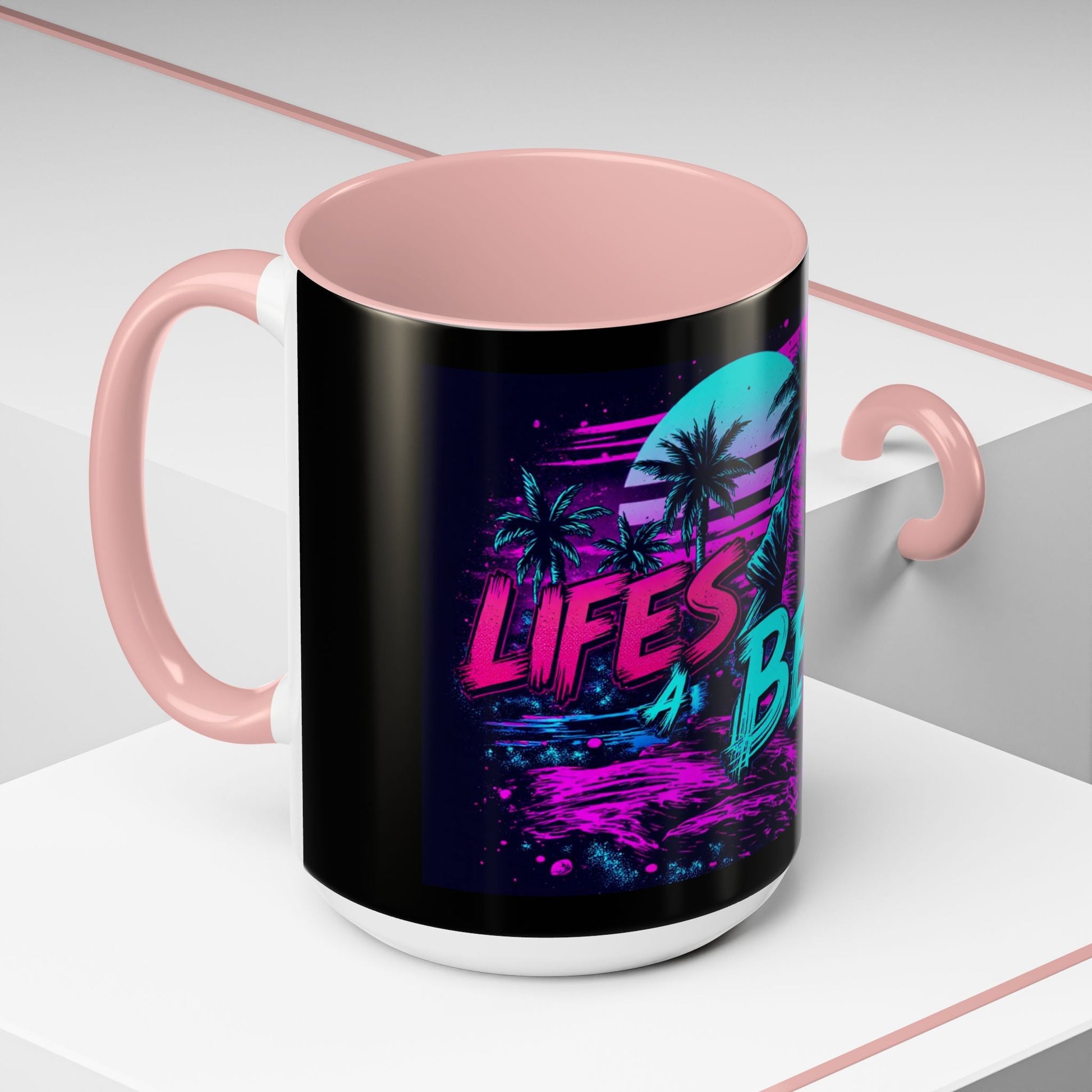 Lifes A Beach Neon Retro Skull Beach Accent Coffee Mug 16oz - Savage Operators Tactical Tee | Mug | Savage Operators Clothing | Patriotic Apparel | Military Humor | High Quality 15oz