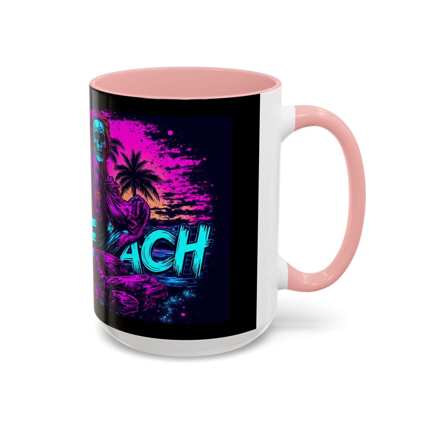 Lifes A Beach Neon Retro Skull Beach Accent Coffee Mug 16oz - Savage Operators Tactical Tee | Mug | Savage Operators Clothing | Patriotic Apparel | Military Humor | High Quality 15oz