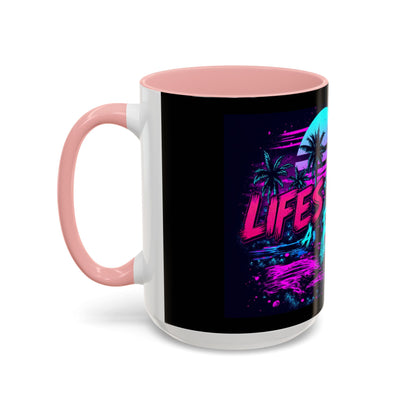 Lifes A Beach Neon Retro Skull Beach Accent Coffee Mug 16oz - Savage Operators Tactical Tee | Mug | Savage Operators Clothing | Patriotic Apparel | Military Humor | High Quality 15oz