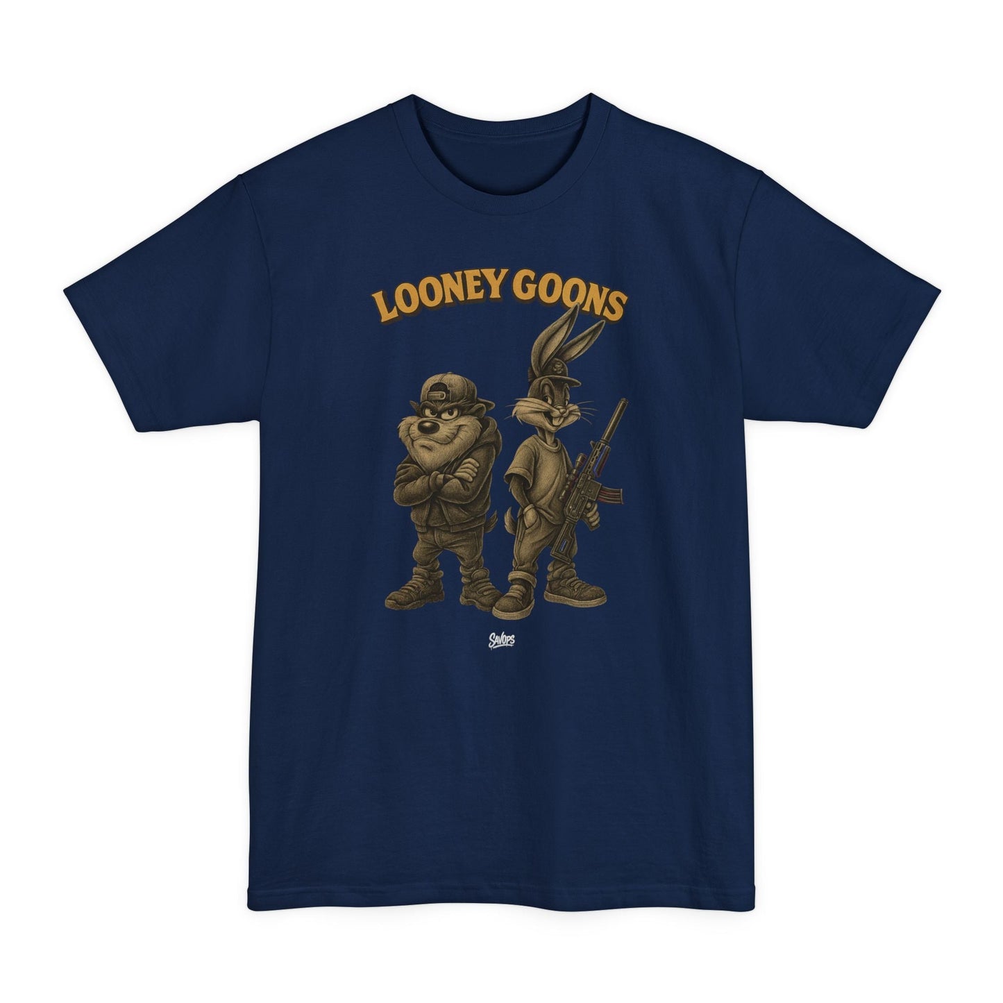 Looney Goons Graphic Tactical T-Shirt – Retro Dark Humor Tall Tee - Savage Operators Tactical Tee | T-Shirt | Savage Operators Clothing | Patriotic Apparel | Military Humor | High Quality Navy