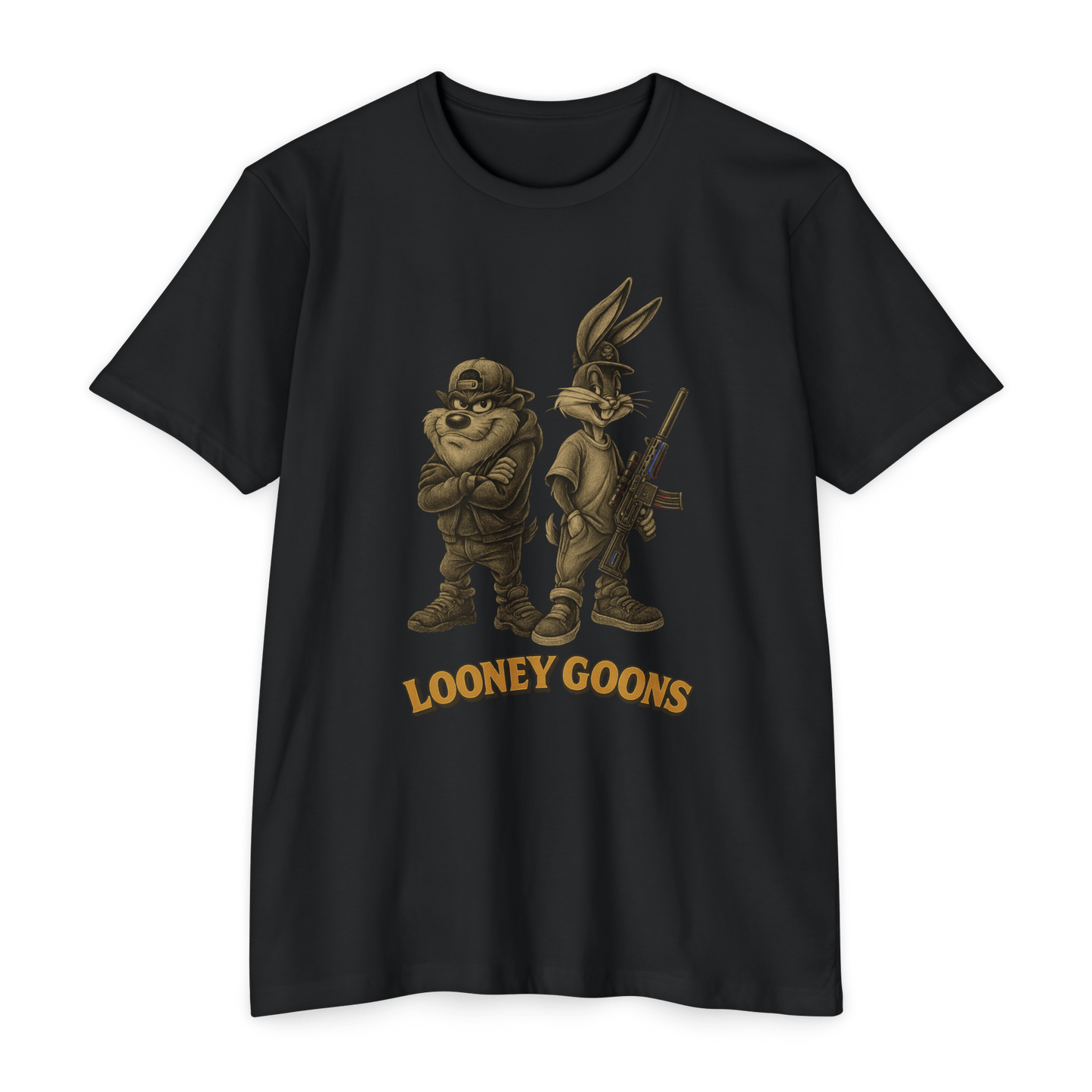Looney Goons Parody Shirt | Dark Humor Cartoon Satire Tee for Bikers & Gun Owners - Savage Operators Tactical Tee | T-Shirt | Savage Operators Clothing | Patriotic Apparel | Military Humor | High Quality CVC Military Green