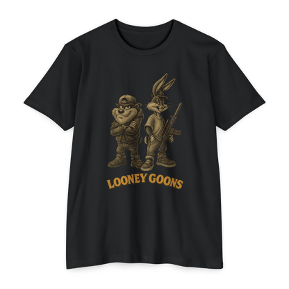 Looney Goons Parody Shirt | Dark Humor Cartoon Satire Tee for Bikers & Gun Owners - Savage Operators Tactical Tee | T-Shirt | Savage Operators Clothing | Patriotic Apparel | Military Humor | High Quality CVC Military Green