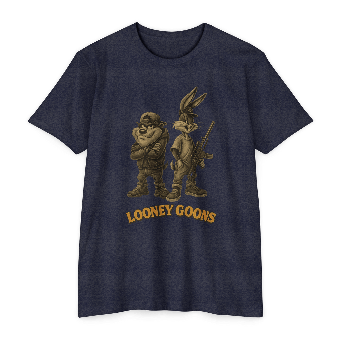 Looney Goons Parody Shirt | Dark Humor Cartoon Satire Tee for Bikers & Gun Owners - Savage Operators Tactical Tee | T-Shirt | Savage Operators Clothing | Patriotic Apparel | Military Humor | High Quality CVC Military Green