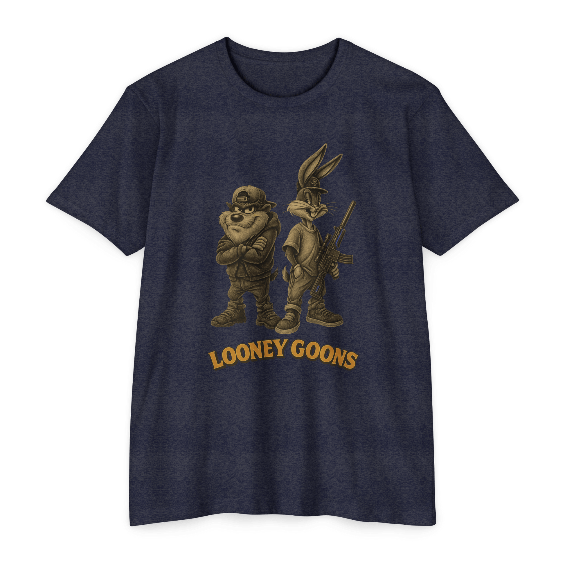 Looney Goons Parody Shirt | Dark Humor Cartoon Satire Tee for Bikers & Gun Owners - Savage Operators Tactical Tee | T-Shirt | Savage Operators Clothing | Patriotic Apparel | Military Humor | High Quality CVC Military Green