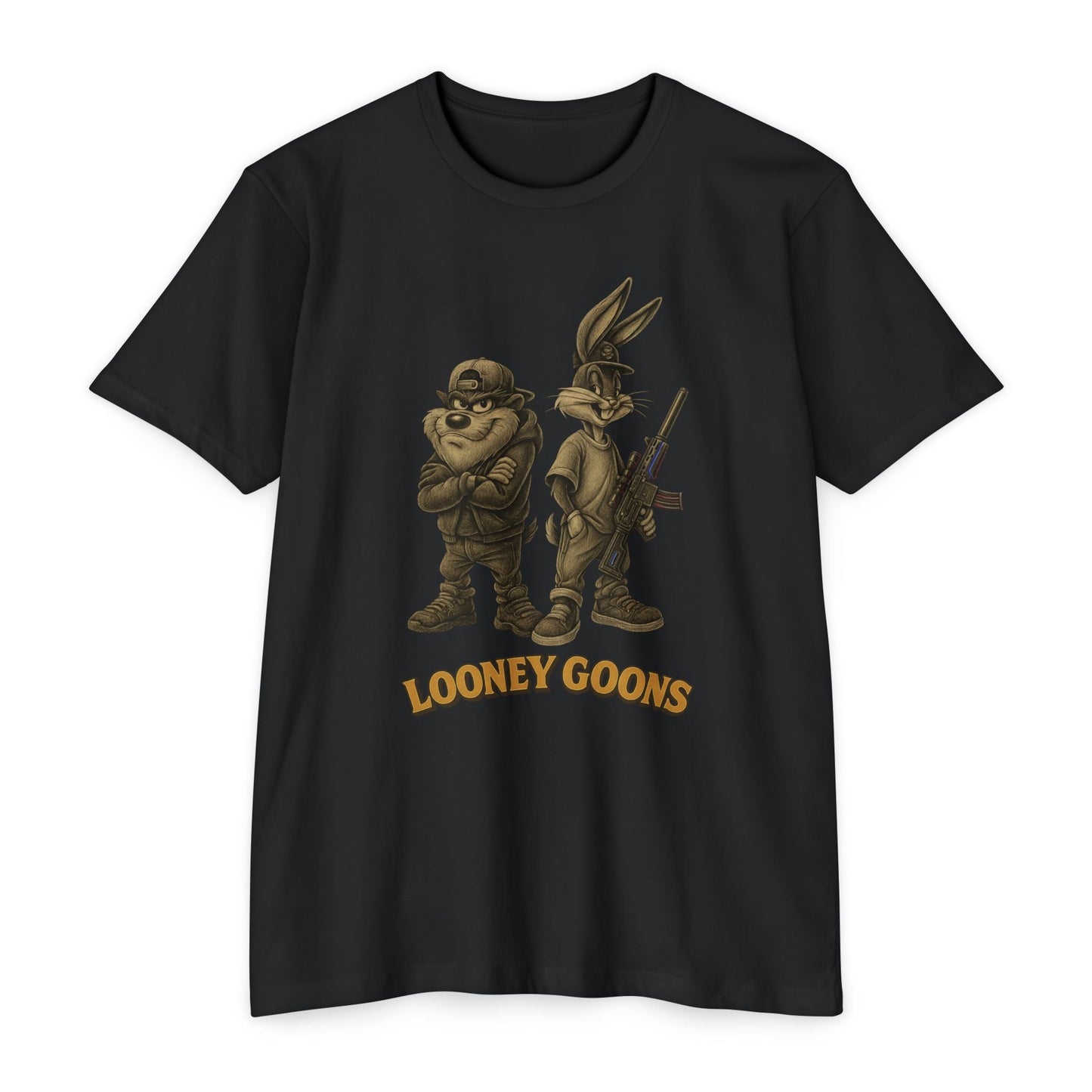 Looney Goons Parody Shirt | Dark Humor Cartoon Satire Tee for Bikers & Gun Owners - Savage Operators Tactical Tee | T-Shirt | Savage Operators Clothing | Patriotic Apparel | Military Humor | High Quality CVC Black