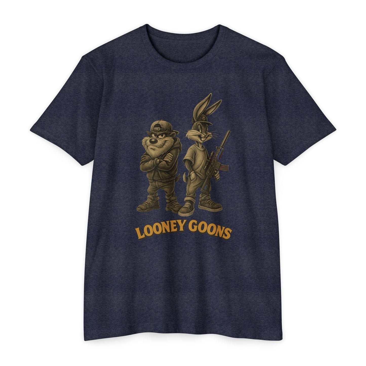 Looney Goons Parody Shirt | Dark Humor Cartoon Satire Tee for Bikers & Gun Owners - Savage Operators Tactical Tee | T-Shirt | Savage Operators Clothing | Patriotic Apparel | Military Humor | High Quality CVC Midnight Navy
