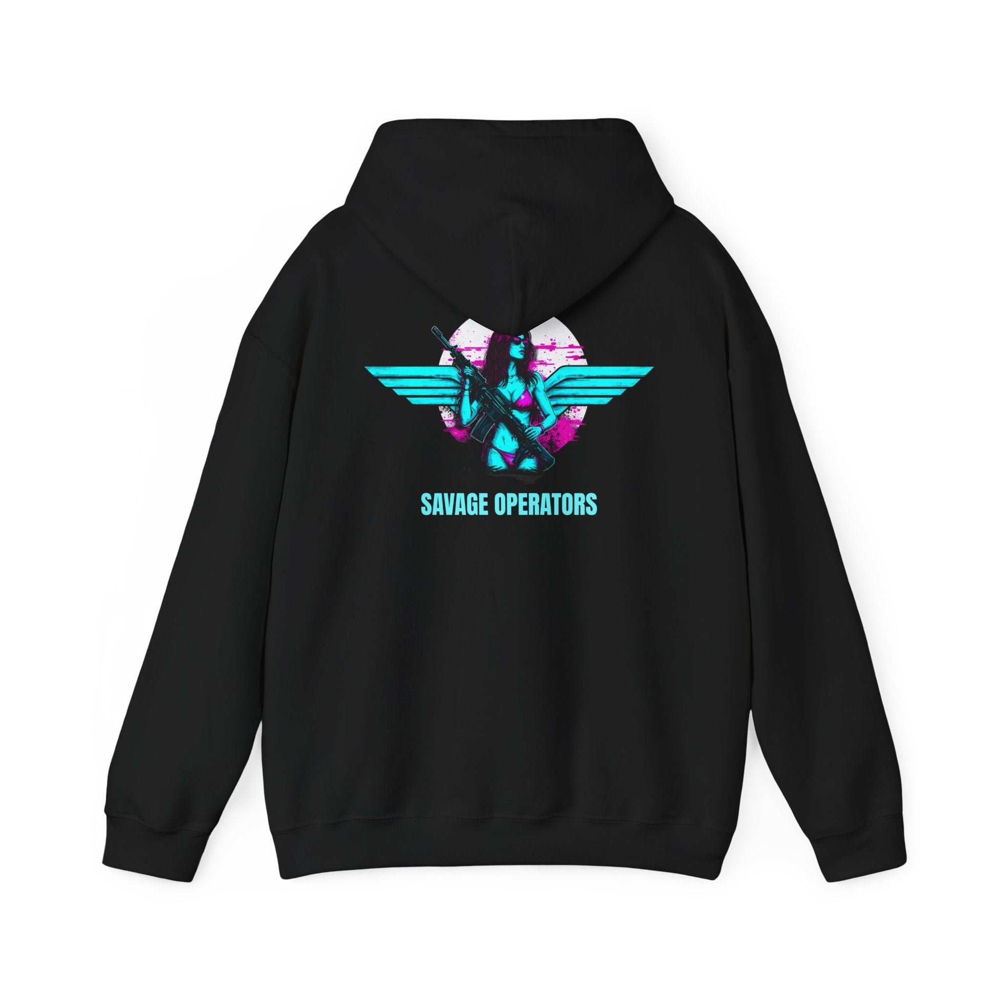 Neon Pilot Wings Graphic Retro Hoodie — Savage Operators - Savage Operators Tactical Tee | Hoodie | Savage Operators Clothing | Patriotic Apparel | Military Humor | High Quality S