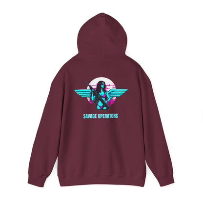 Neon Pilot Wings Graphic Retro Hoodie — Savage Operators - Savage Operators Tactical Tee | Hoodie | Savage Operators Clothing | Patriotic Apparel | Military Humor | High Quality S