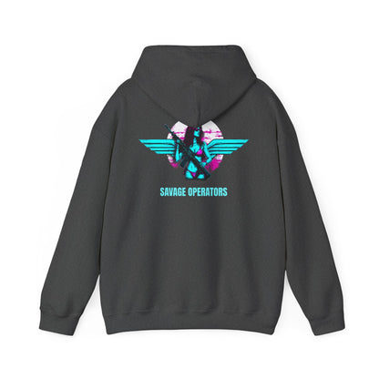 Neon Pilot Wings Graphic Retro Hoodie — Savage Operators - Savage Operators Tactical Tee | Hoodie | Savage Operators Clothing | Patriotic Apparel | Military Humor | High Quality S