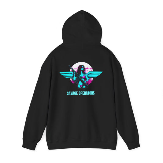 Neon Pilot Wings Graphic Retro Hoodie — Savage Operators - Savage Operators Tactical Tee | Hoodie | Savage Operators Clothing | Patriotic Apparel | Military Humor | High Quality S