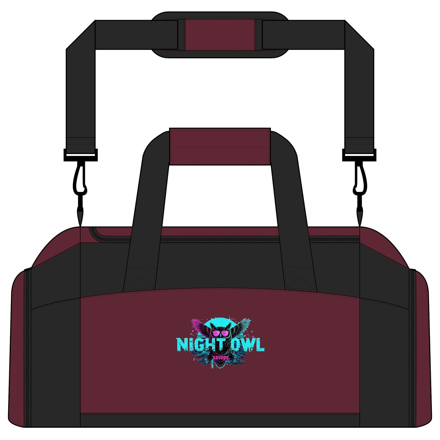 Night Owl Gym Bag – Neon Owl Fitness Duffel - Savage Operators Tactical Tee | Bags | Savage Operators Clothing | Patriotic Apparel | Military Humor | High Quality Maroon